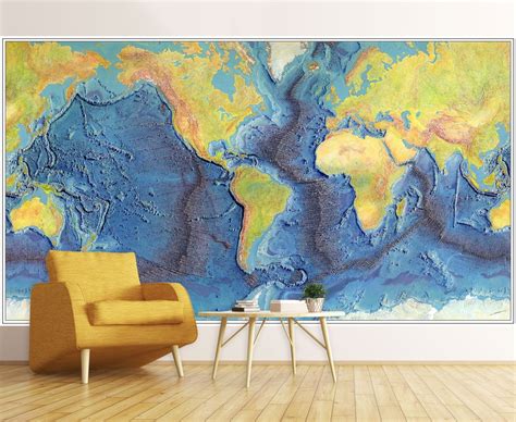 Vintage World Ocean Floor Map Wall Mural Removable Wallpaper World Map ...