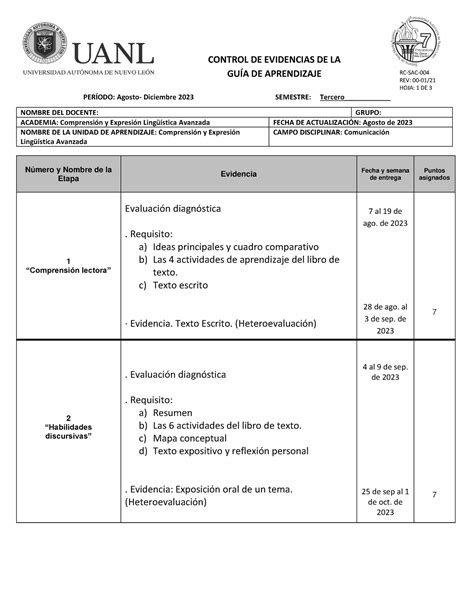 Control De Evidencias Cyela Per Odo Agosto Diciembre