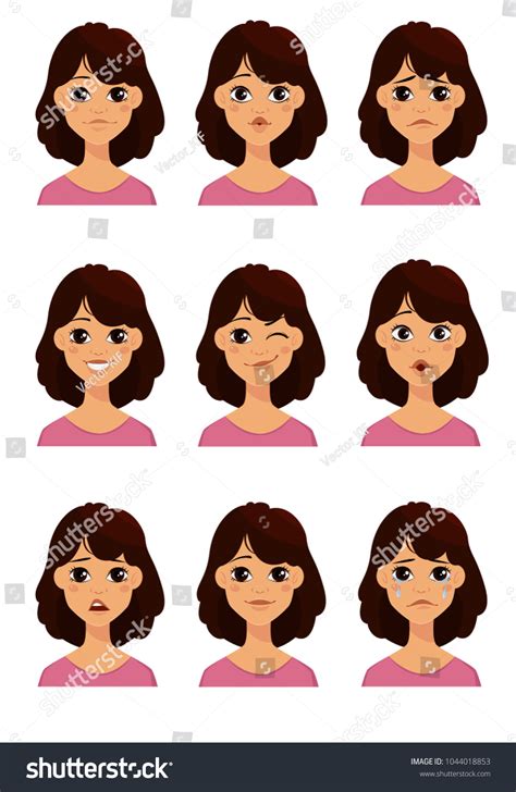 Face Expressions Cute Woman Different Female Stock Vector Royalty Free