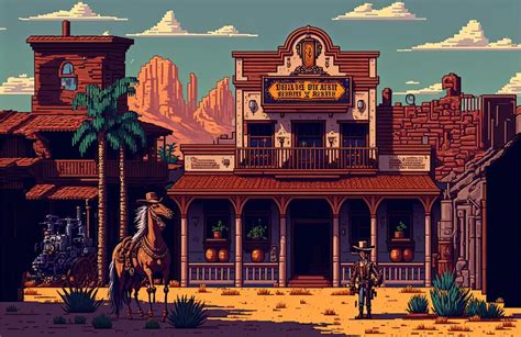 Premium Photo Pixel Art Wild West Town Building Wild West City