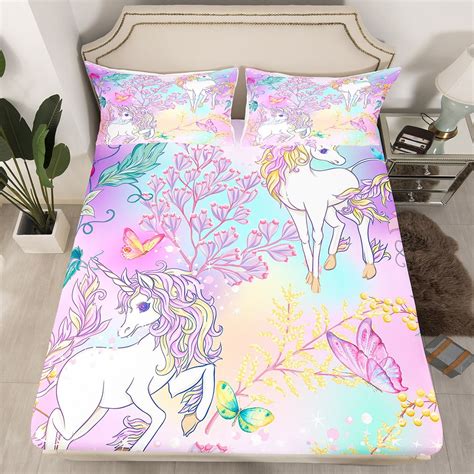 Rainbow Unicorn Bed Sheets Queen Ombre Purple Unicorn Fitted Sheet Unicorn Bedroom Decor For