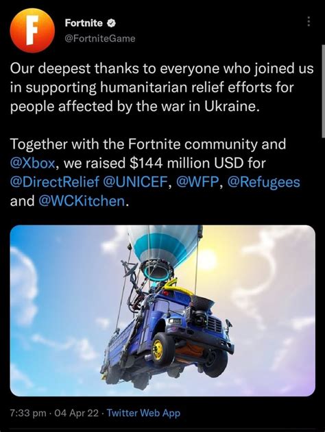 Fortnite Fortnitegame Our Deepest Thanks To Everyone Who Joined Us In Supporting Humanitarian