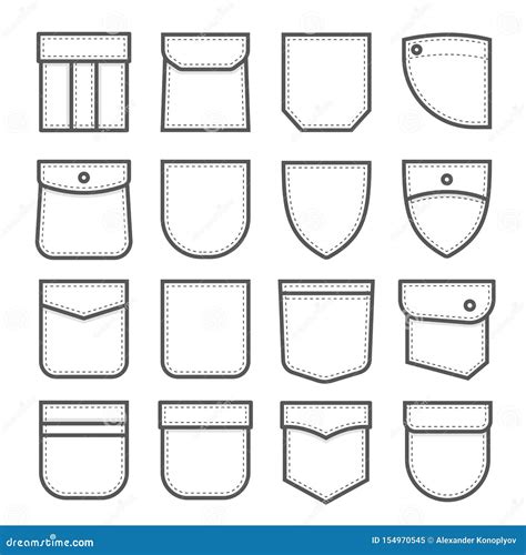 Patch Pocket Flat Sketch Vector Illustration Set Different Types Of