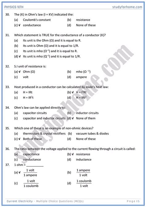 Current Electricity MCQs Physics 10th