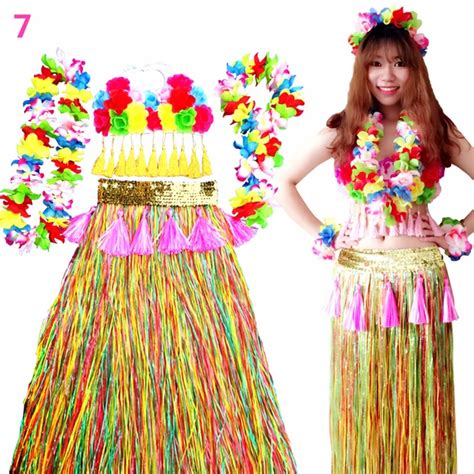 6pcs Set Fashion Plastic Fibers Women Grass Skirts Hula Skirt Hawaiian Costumes 80cm Ladies