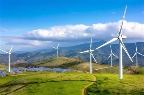 Premium Photo A Group Of Wind Turbines On Top Of A Lush Green Hillside