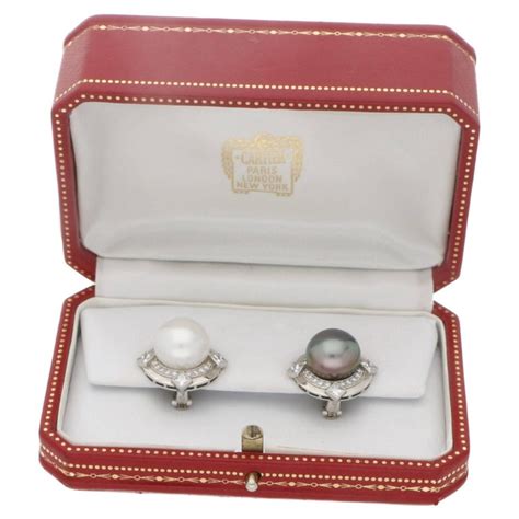 Cartier Pearl Diamond Earrings in Platinum For Sale at 1stdibs