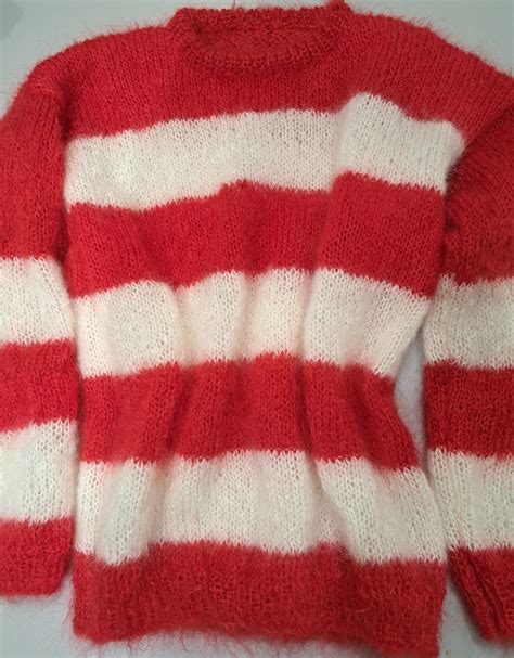 Handmade Johnny Rotten Punk Mohair Jumper Red And White Striped