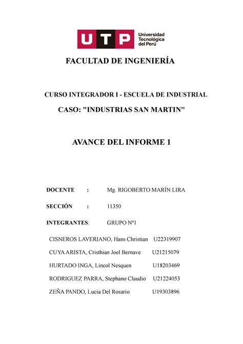 Informe Avance 2 G1 Integrador I FACULTAD DE INGENIERÍA CURSO