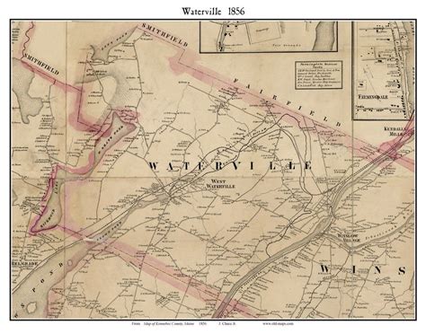 Waterville 1856 Old Town Map With Homeowner Names Maine Reprint Genealogy Kennebec County Me Tm