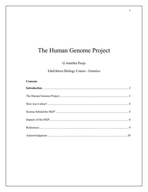 Pdf The Human Genome Project Summary