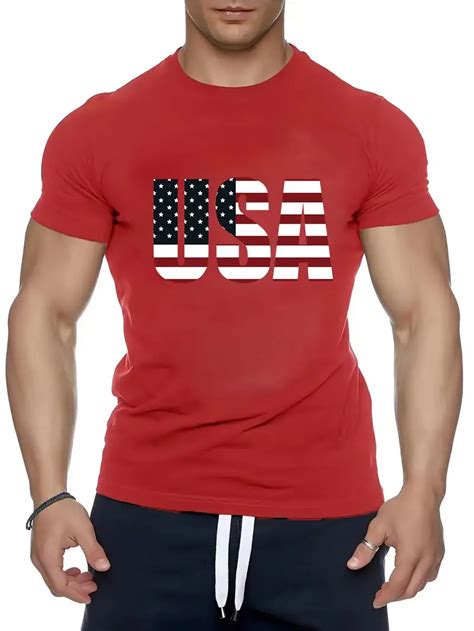 Usa Graphic Print Mens Creative Top Casual Short Sleeve Temu Australia