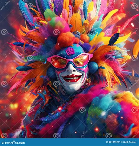 A Portrait Of A Woman Wearing A Colorful Clown Costume Stock Illustration Illustration Of