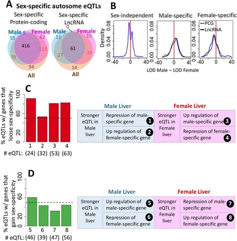 Autosomal Eqtls Associated With Sex Specific Genes A Venn Diagrams