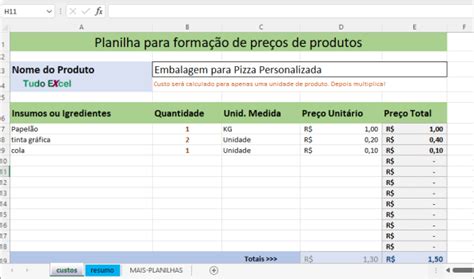 Planilha De Formação De Preço De Produto Baixe Grátis Tudo Excel