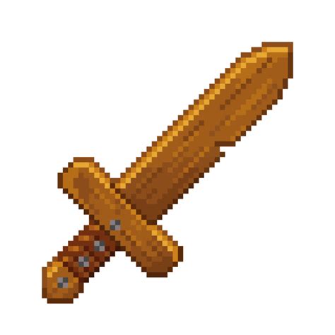 An 8 Bit Retro Styled Pixel Art Illustration Of A Wooden Sword