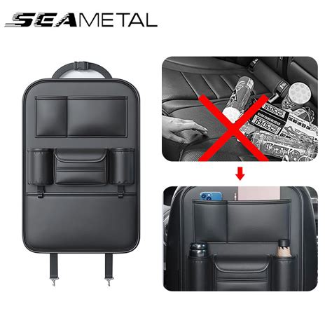 SEAMETAL PU Leather Car Seat Back Organizer Large Capacity Storage Bag