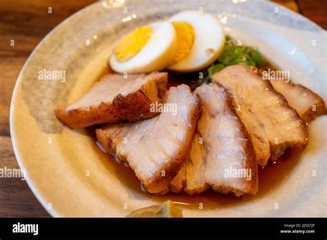 Japanese Braised Pork Belly Kakuni Sliced Simmering Pork Belly Serve