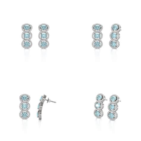 Boucles D Oreilles ADEN Or 585 Blanc Aigue Marine Forme Ovale Et