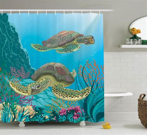 Sealife Turtles Aquatic Shower Curtain ホームデコレーション カーテン パーティション