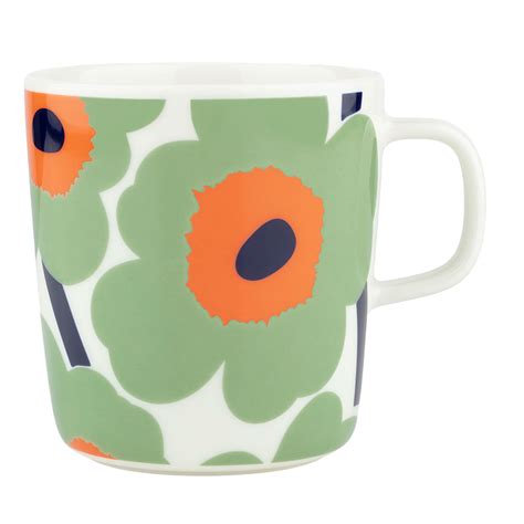 Unikko krus 4 dl hvid salvie orange mørkeblå fra Marimekko