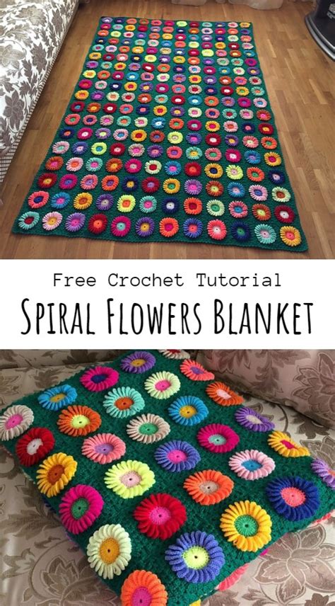 Crochet Spiral Flowers Blanket