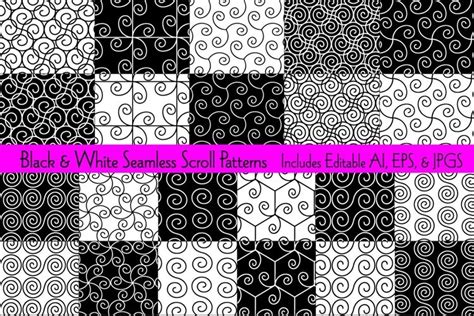 Black White Seamless Scroll Patterns