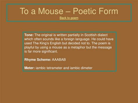 Ppt To A Mouse By Robert Burns Original Version Modern Translation