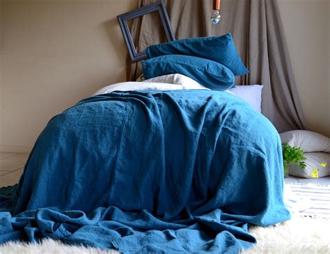 Teal Heavy Linen Bed Cover/Coverlet