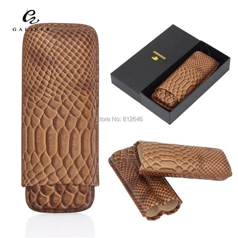 COHIBA Brown Lizard Snake Pattern Embossed Leather Cigar Case Holder 2