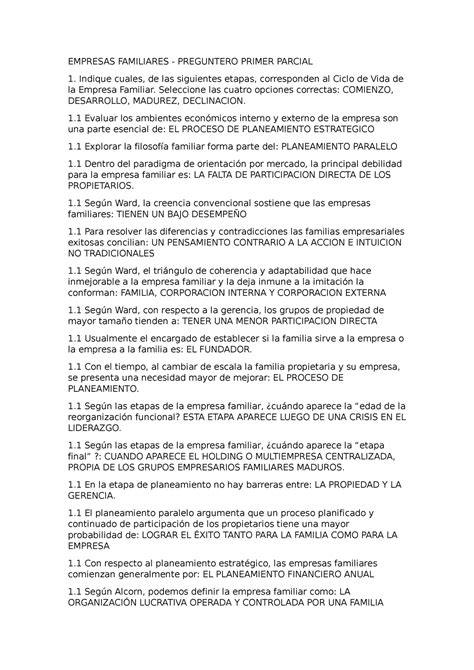 Preguntero Parcial 1 EMPRESAS FAMILIARES PREGUNTERO PRIMER PARCIAL