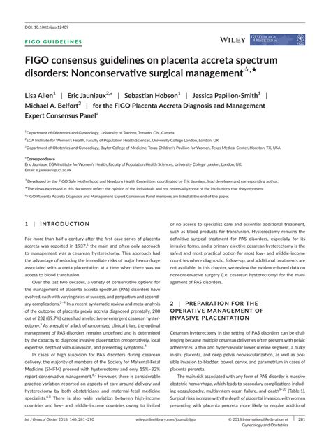 Pdf Figo Consensus Guidelines On Placenta Accreta Spectrum Disorders