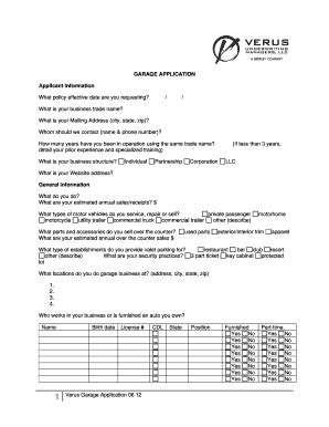 Fillable Online 1 Verus Garage Application 06 12 GARAGE APPLICATION
