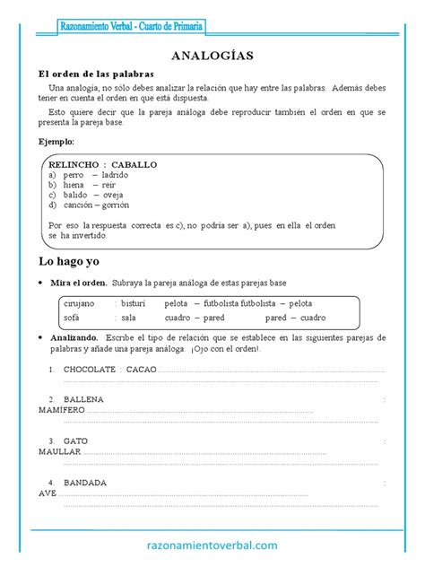 11 Analogias Cuarto De Primaria Pdf