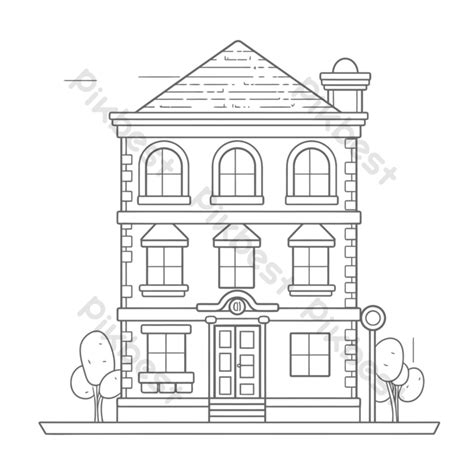 Building Sketch Drawing Line Of A Classic Old Outline Vector PNG Images ...