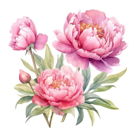 Premium Vector Peony Flower Set Watercolor Vector Illustration