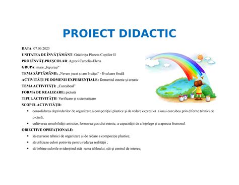 Proiect Didactic S C Evaluare Proiect Didactic Data Unitatea