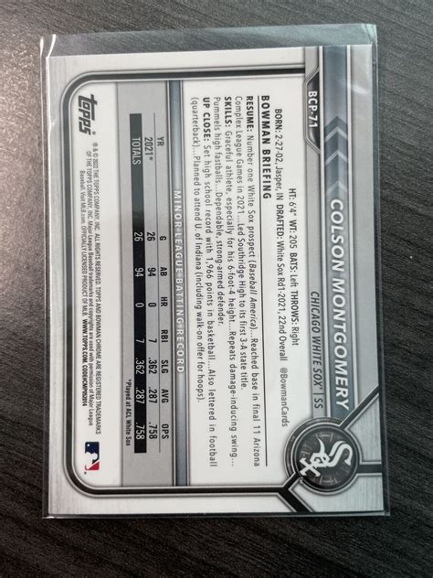 Colson Montgomery 2022 Bowman Chrome 1st Mojo Refractor White Sox B EBay