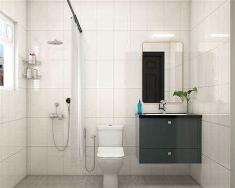 White And Grey Small Bathroom Ideas With Wall Mounted Vanity Unit