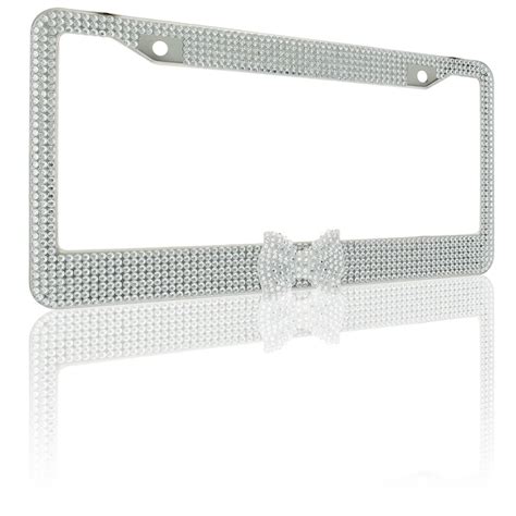 7 Rows Of Crystal Diamond Rhinestone Bling License Plate Frame With