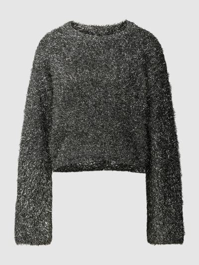 Jake S Casual Cropped Pullover Mit Effektgarn Und Fell Besatz Black