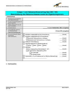 Fillable Online Netze Sw Bw Anlage 1 Zum Netzanschlussvertrag Gas MD