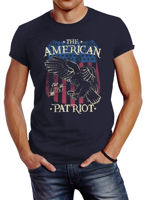 Herren T Shirt Amerika Flagge Patriot Adler Usa Slim Fit Vintage