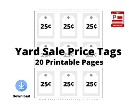 Printable Yard Sale Price Tags 9 per Page PDF Download US | Etsy