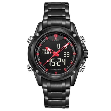 NAVIFORCE NF9050 Black Stainless Steel Dual Time Wrist Watch For Men