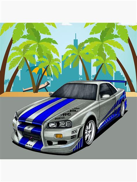 Paul Walker S Skyline Gtr R In Miami Sticker For Sale By Motoshift