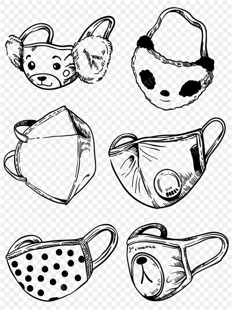 Child Mask Realistic Black And White Hand Drawn Line Drawing, Child ...