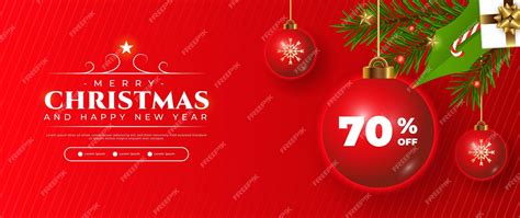 Premium Vector Red Christmas Banner Design With Beautiful Decorations