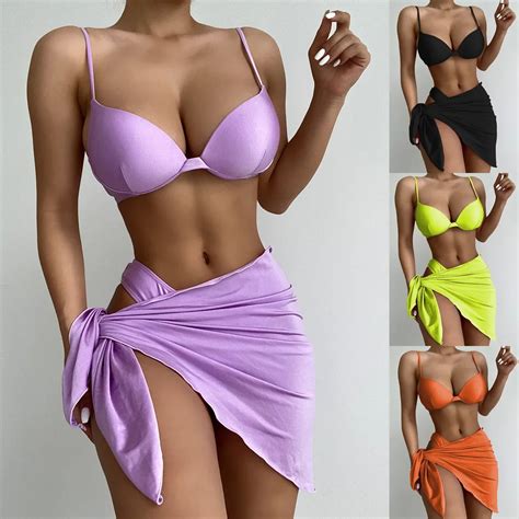 New Three Piece Swimsuit Europe And America Solid Color Bikini Women S