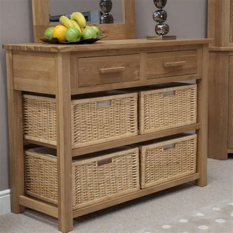 Console Tables With Storage Baskets Solid Oak Furniture Hallway